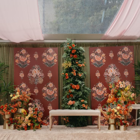 Warm-Toned Floral Backdrop Template for Wedding Ceremonies