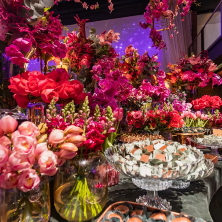 Luxurious Dark-Toned Magenta/Purple-Red Floral & Dessert Table Decor Set for Events