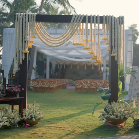 Tropical Lawn Floral Arch Welcome Backdrop Set
