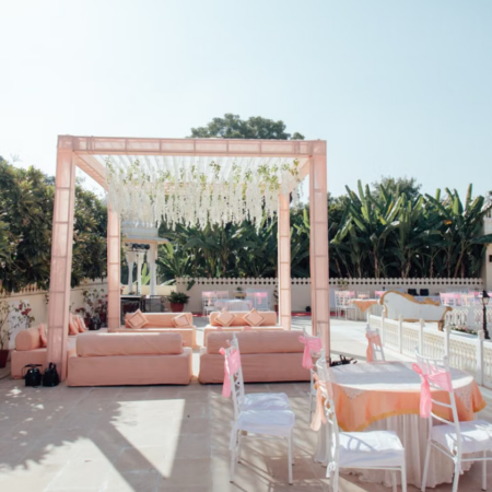 Nude-Pink Sheer-Draped Terrace Ceremony Pavilion Wedding Template