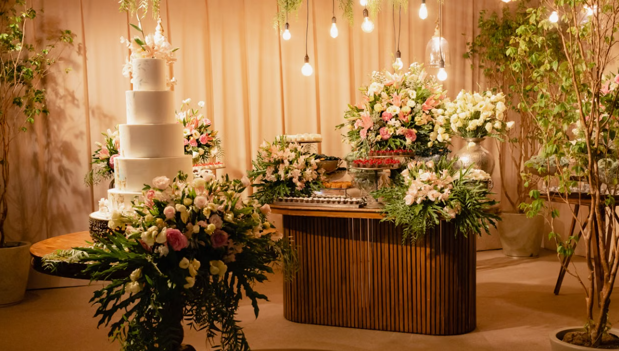 Warm-Lit Multi-Tiered Dessert Display Template for Celebrations