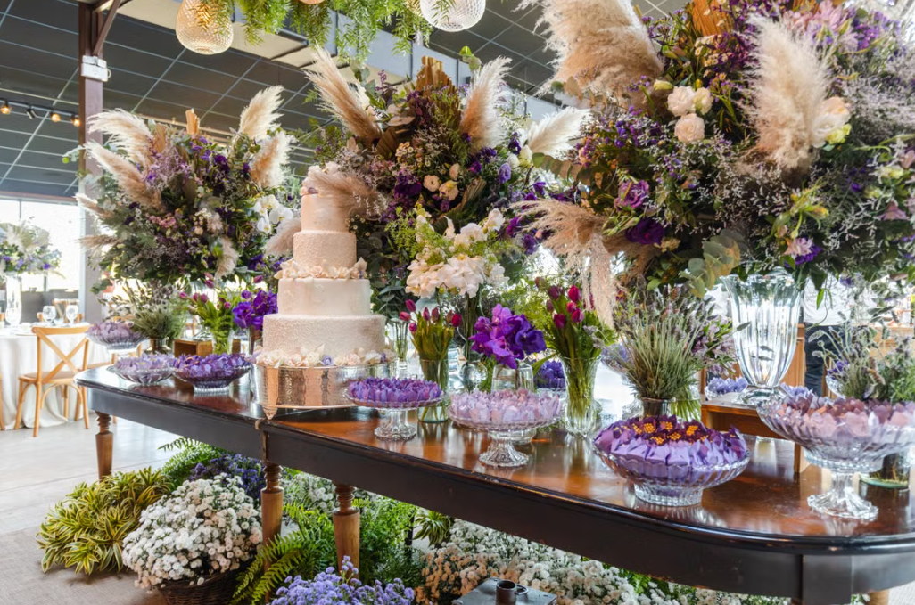 Large-Scale Dessert Station Template with Purple Pampas Grass (for Festive Events)